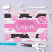 白黒の水平フローラモノグラム 薄葉紙 (クラフト)