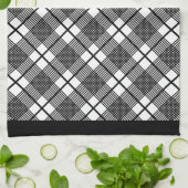 白黒の水平プレイドパターン キッチンタオル (折り畳み)