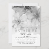 白黒の水彩フローラブライダルシャワー 招待状 (正面)