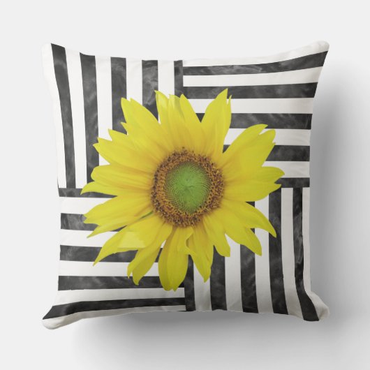 白黒の水彩ブロックストライプ(ひまわり) アウトドアクッション (裏面)