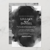 白黒の水彩写真結婚の 招待状 (正面/裏面)