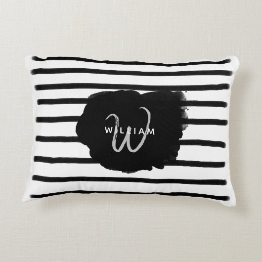 白黒の水彩手描き線 アクセントクッション (裏面)