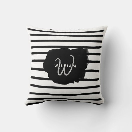 白黒の水彩手描き線 クッション (裏面)