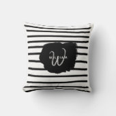白黒の水彩手描き線 クッション (正面)