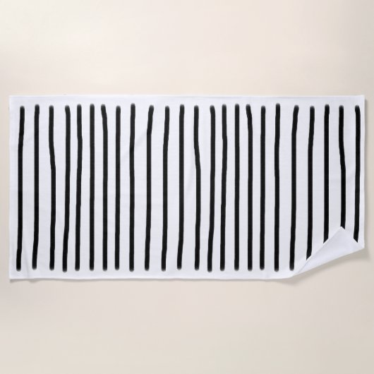 白黒の水彩手描き線 ビーチタオル (正面)