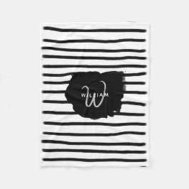 白黒の水彩手描き線 フリースブランケット