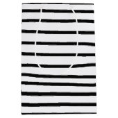 白黒の水彩手描き線 ミディアムペーパーバッグ (正面)