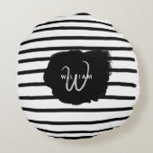 白黒の水彩手描き線 ラウンドクッション (裏面)