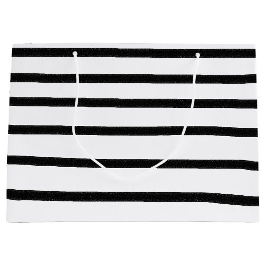 白黒の水彩手描き線 ラージペーパーバッグ (正面)