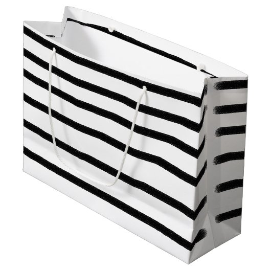 白黒の水彩手描き線 ラージペーパーバッグ (正面アングル)