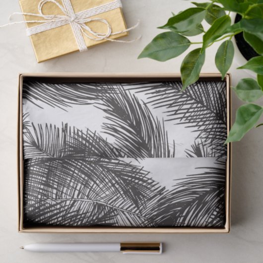 白黒の水彩画の手塗りのヤシの木 薄葉紙 (ギフト)