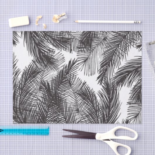 白黒の水彩画の手塗りのヤシの木 薄葉紙 (クラフト)