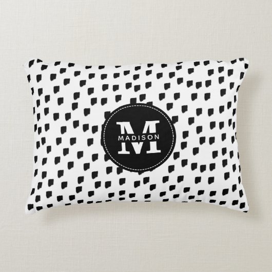 白黒の水彩筆跡モノグラム アクセントクッション (正面)