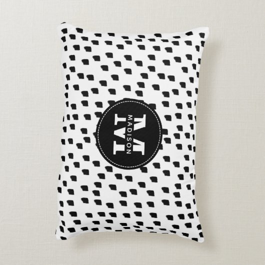 白黒の水彩筆跡モノグラム アクセントクッション (裏面(縦))