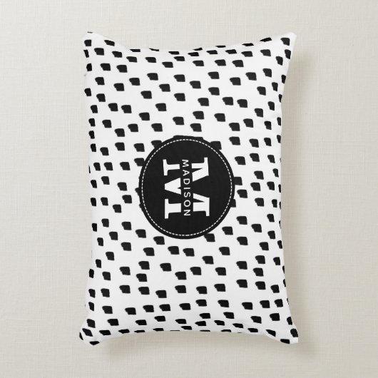 白黒の水彩筆跡モノグラム アクセントクッション (正面(垂直))
