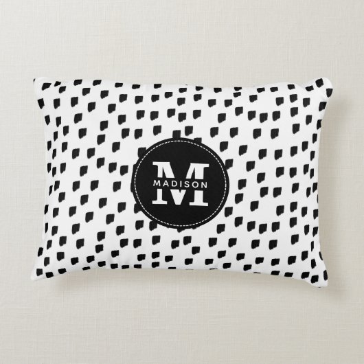 白黒の水彩筆跡モノグラム アクセントクッション (裏面)