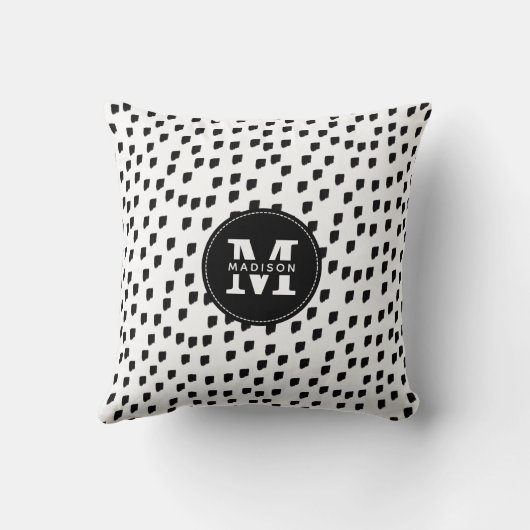 白黒の水彩筆跡モノグラム クッション (裏面)