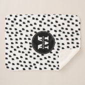 白黒の水彩筆跡モノグラム シェルパブランケット (正面(横))