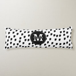 白黒の水彩筆跡モノグラム ボディピロー