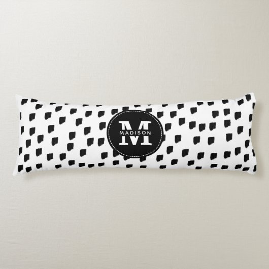 白黒の水彩筆跡モノグラム ボディピロー (正面)