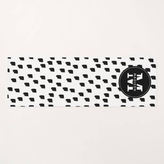 白黒の水彩筆跡モノグラム ヨガマット (正面(横))