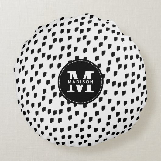 白黒の水彩筆跡モノグラム ラウンドクッション (裏面)