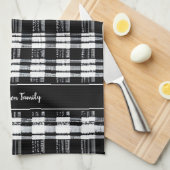 白黒の水牛のプレイドモノグラム名 キッチンタオル (四つ折り)