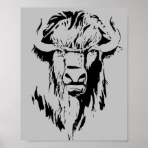 白黒の水牛の頭のイラストレーション