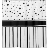 白黒の水玉模様とストライプ シャワーカーテン (正面)