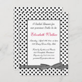白黒の水玉模様の弓ブライダルシャワー 招待状 (正面/裏面)