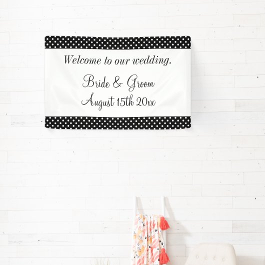 白黒の水玉模様へようこそ結婚 横断幕 (インサイチュ)
