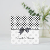 白黒の水玉模様、リボンのブライダルシャワー 招待状 (スタンド正面)