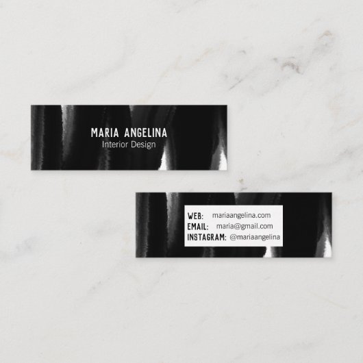 白黒の水色のインクの絵画ブラシ スキニー名刺 (正面/裏面)