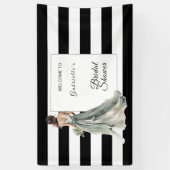 白黒の水色のストライプブライダルシャワー 横断幕 (縦)