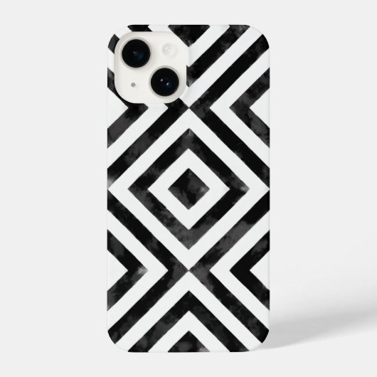 白黒の水色のダイヤモンドのパターン iPhoneケース (裏面)