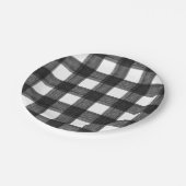 白黒の水色のバッファロープレイド ペーパープレート (アングル)