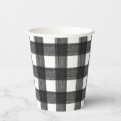 白黒の水色のバッファロープレイド 紙コップ (裏面)