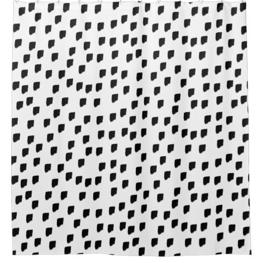 白黒の水色のブラシストローク シャワーカーテン (正面)