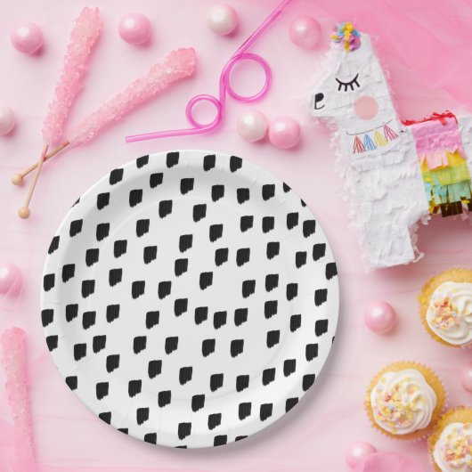 白黒の水色のブラシストローク ペーパープレート (パーティー)