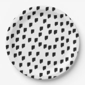 白黒の水色のブラシストローク ペーパープレート (正面)