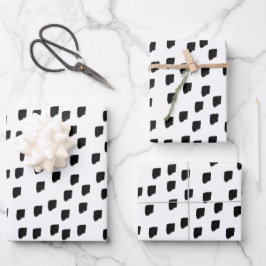 白黒の水色のブラシストローク ラッピングペーパーシート