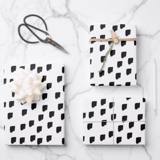 白黒の水色のブラシストローク ラッピングペーパーシート (正面)