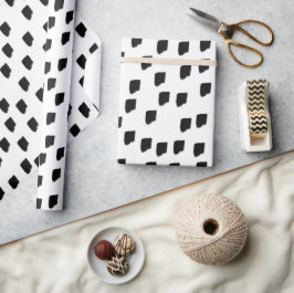 白黒の水色のブラシストローク ラッピングペーパー