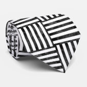 白黒の水色のブロックのストライプパターン ネクタイ (ロール)