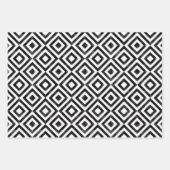 白黒の水色のロムバスパターン ラッピングペーパーシート (正面2)