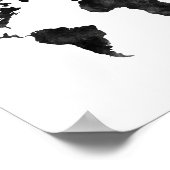 白黒の水色のワールドマップ ポスター (角)