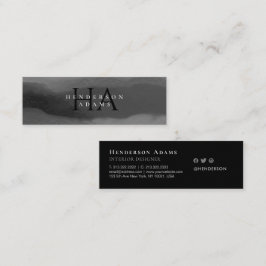 白黒の水色の波状抽象芸術モノグラム スキニー名刺