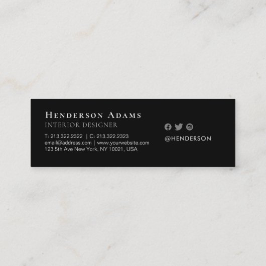 白黒の水色の波状抽象芸術モノグラム スキニー名刺 (裏面)