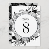白黒の水色フローラテーブル番号 招待状 (正面/裏面)