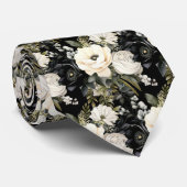 白黒の水色フローラフォーマルネックタイ ネクタイ (ロール)